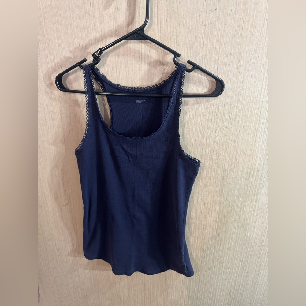 Women's GapBody Navy Tank Top with Mesh Trim Size Medium